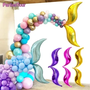 2Pc 18 24 36inch Mermaid Party Balloon Garland S Shape Balloons Mermaid Tail Curve Flat Foil Balloon 1st 2nd Kids Birthday Party