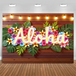 Summer Hawaiian Beach Backdrop Tropical Flowers Aloha Luau Party Birthday Decorations Photography Background Photo Studio Banner