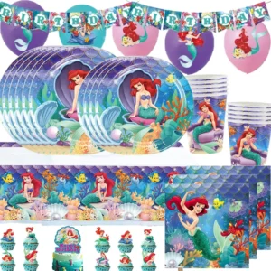The Little Mermaid Party Decoration Princess Ariel Paper Napkin Plate Cup Tablecloth Balloons Kids Girls Birthday Party Supplies