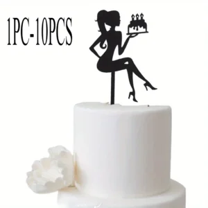 1PC-10PCS Elegant Black Heel Girl Silhouette Acrylic Cake Topper Ideal for Birthday Party Decor Party Cake Decoration