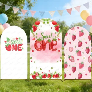 Sweet One Strawberry Arch Cover Backdrop Wall Girl 1st Birthday Party Background Berry Sweet Baby Shower Party Decoration Props