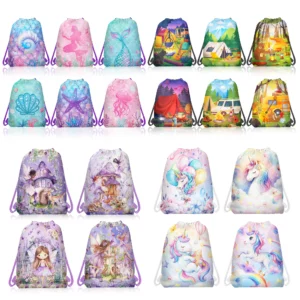 10pcs Mermaid Unicorn Dreamy Elf Camping Outdoor Non-woven Gift Bag Drawstring Backpack Kids Birthday Party Packing Storage Bags