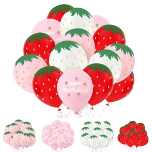 Summer Fruit Strawberry Latex Balloons Sweet Strawberry Red Pink White Happy Birthday Decor for Girl Baby Shower Party Supplies