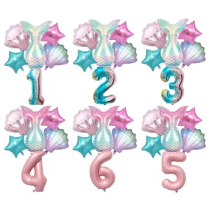 1set Mermaid Balloons 32inch Number Balloon Mermaid Foil Balloon Mermaid Tail Balloon for Girl Birthday Baby Shower Party Decor