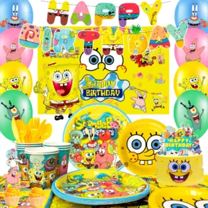 SpongeBob Birthday Supplies,99pcs SpongeBob Party Decorations&Tableware-Plates Balloon Banners etc SpongeBob Birthday Party Deco