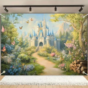 1 Classic Princess Castle Background Banner - Fairy Tale Castle Banner, Suitable for Birthday and Christmas Party Decoration
