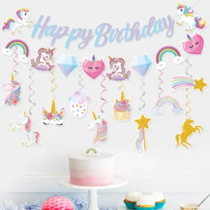 unicorn party banner Garland Hanging swirls decor baby shower kids girls Birthday decor unicorn Birthday Party Decoration banner