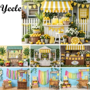 Yellow Lemon Stand Photographic Background Summer Tropical Fruits Orchard Kids Portrait Holiday Party Decor Backdrop Photo Zone