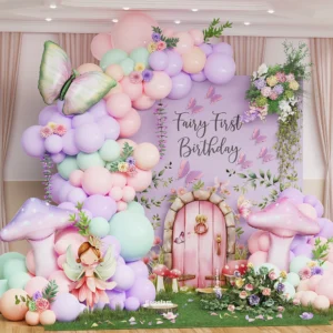 102Pcs Fairy Wonderland Balloon Garland Kit Green Butterfly Pink Purple Mushroom Foil Balloon Birthday Baby Shower Party Decor