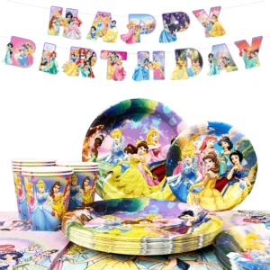 126 Pcs Princess Birthday Decorations Tableware Set - Princess Party Plate Cups Napkins Tablecloth Banner etc Princess Birthday Party Supplies