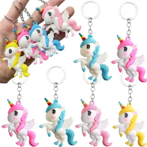 1/4/8Pcs Cartoon Rainbow Unicorn Keychain Cute Rainbow Horse Key Ring for Unicorn Party Bag Gift Fillers Fashion Pendant Decors