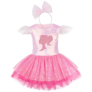 Toddler Girls Pink Cosplay Kids Sequin Dress Sweet Girl Baby Summer Clothing Mesh Dresses Party Princess Skirt Tutu Skirts