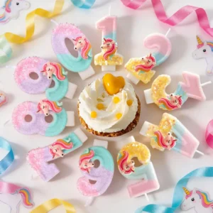 Unicorn Candles Birthday Cake Decorations Creative Plugin Number 0-9 Glitter Pink Unicorn Happy Birthday Party Handmade Candles