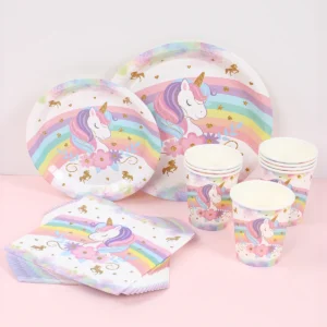 Rainbow Unicorn Disposable Tableware Happy 1st Birthday Party Decorations Kids Unicorn Theme Wedding Baby Shower Girls Supplies