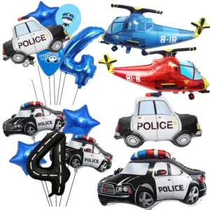 1 Set Police Car Birthday Balloons Blue Number 4 5 6 Birthday Car Police Foil Balloon for Police Party Boys Birthday Decoration