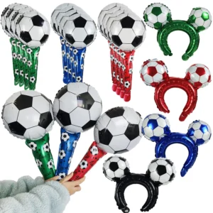 Soccer Party Balloons Decoration Handheld Football Balloon Soccer Headband Balloon Kids Toys Balloons Sports Theme Decors