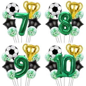 9pcs Football Birthday Party Decoration Set Football Balloons and 32 inch Green Number Balloons Football Party Supplies