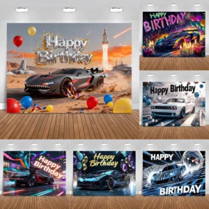 Super Sports Car Racing Theme Happy Birthday Partys Decoration Background Cool Vehicles Balloon Banner Photography Studio Props