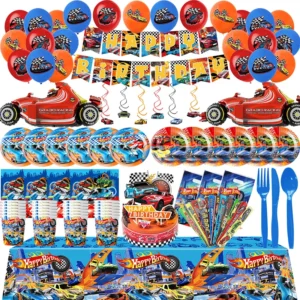 Wheels Car Birthday Party Decorations Tableware Set Tablecloth Cups Plates Gift Bags Balloons Banners for Kids Party Favors