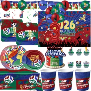 2026 New Football Birthday Party Decorations Soccer Balloons Banner Plates Cups Tableware Set for Baby Shower Kids Favors Gifts