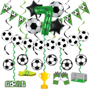Soccer Party Decor Soccer Hanging Swirl Happy Birthday Banner Number 7 Balloon Set Kid Boy 7th Birthday Football Party Supplies