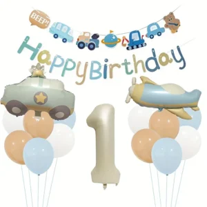 Matte vintage police car first birthday Macron balloon, Number balloon set For party decoration