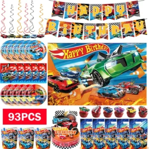 Wheels Decoration Birthday Party Favors Hot Race Car Tableware Set Cup Plate Balloons Gift Bags Happy Banner Supplies Child Boys